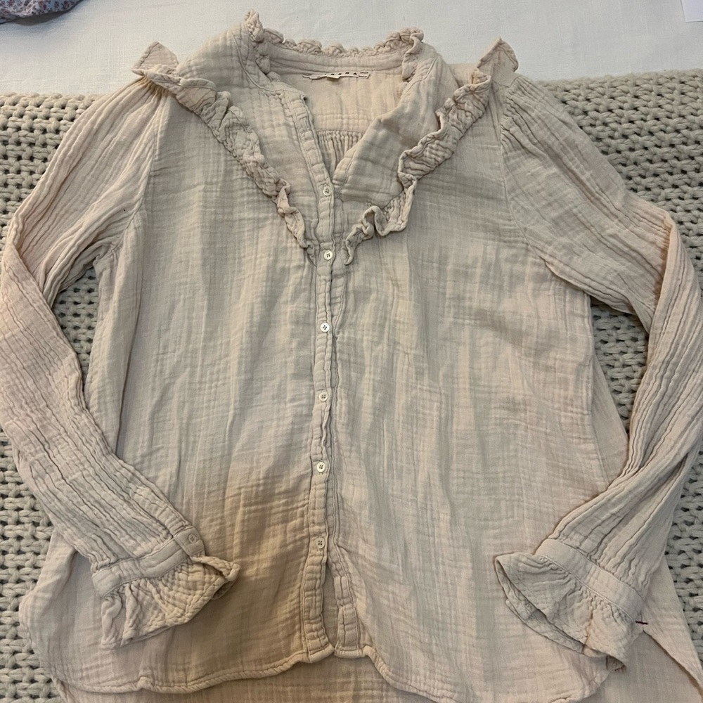 XiRENA Beige Ruffled Button Down Shirt